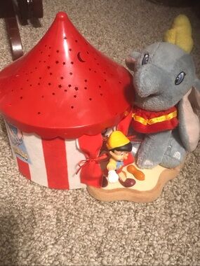 Red and White Circus Music Box with Plush Elephant and Pinocchio Figurine